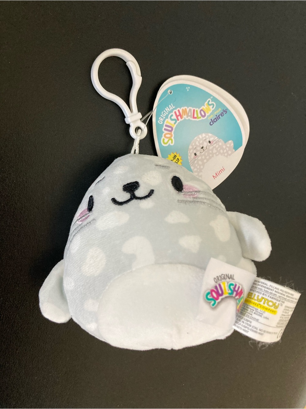 Squishmallows Gray White Seal Clip-On Plush Keychain